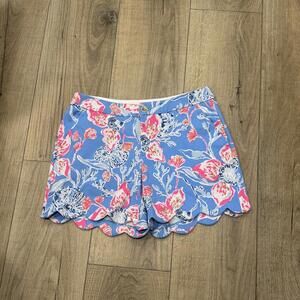 Lilly Pulitzer Blue Floral Scallop Hem Jean Shorts